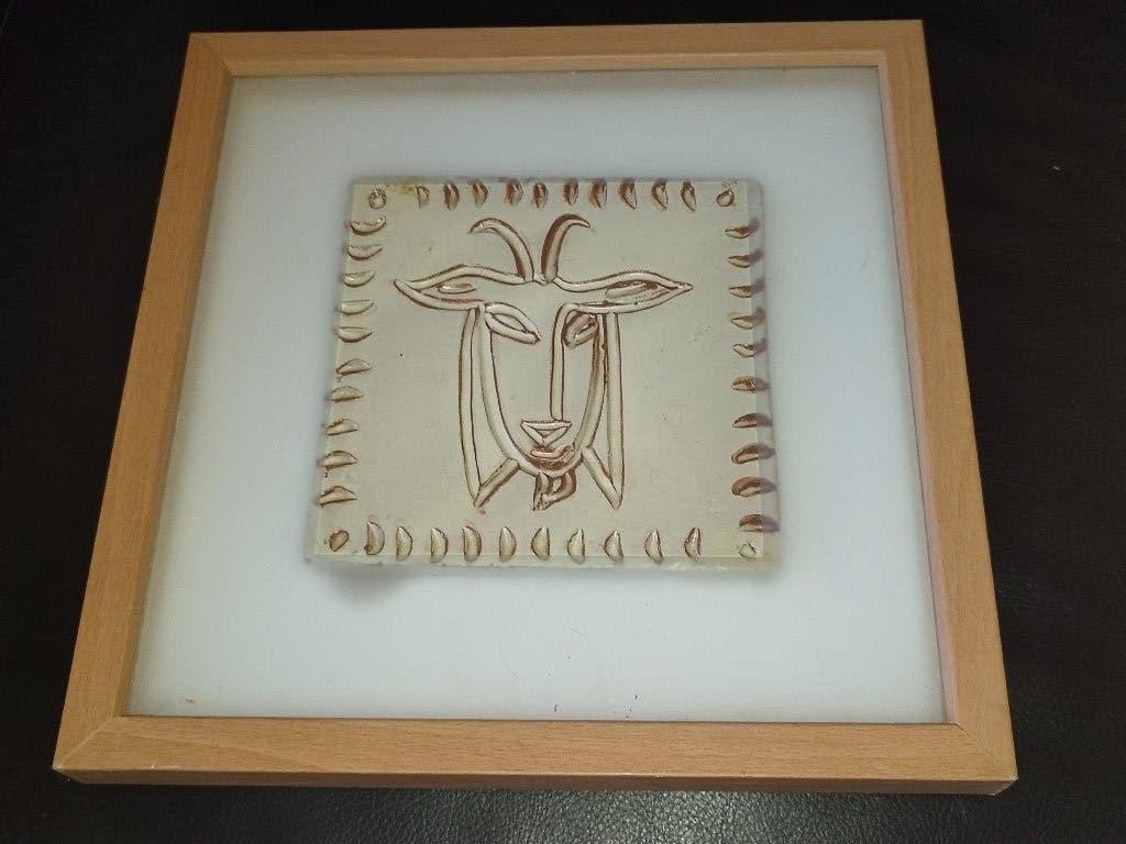 Keramiek tegel in kader - Picasso stijl, Antiek en Kunst, Ophalen of Verzenden