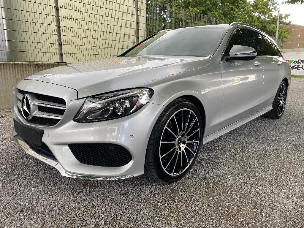 Mercedes C 180 benzin AMG Line 156ch toit pano full option, Autos, Cuir, Argent ou Gris, Entretenue par le concessionnaire, Noir
