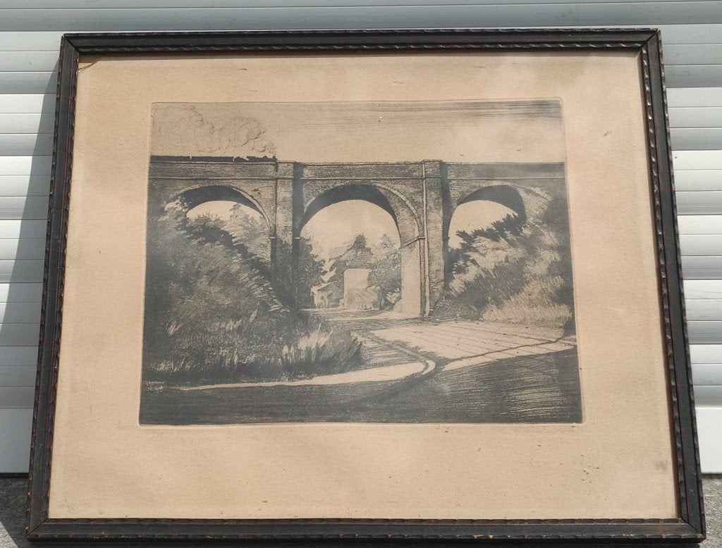 eau forte pont signe henri quittelier, Ophalen of Verzenden