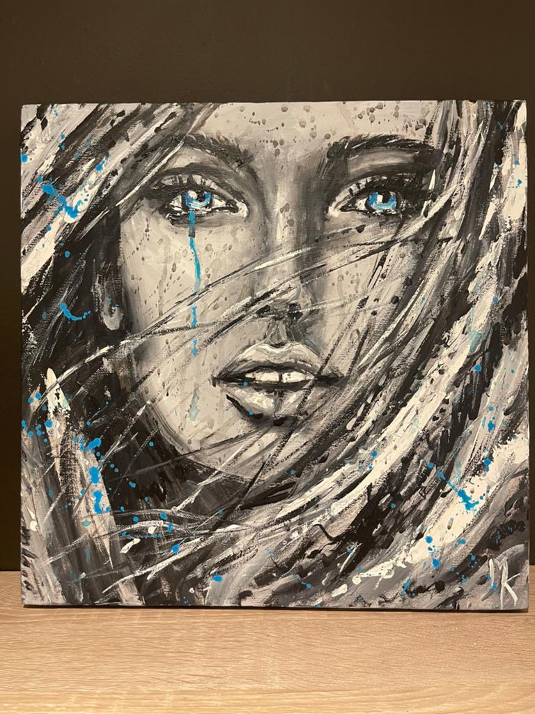 Sensueel modern schilderij met blauw accent Mk Art, Antiek en Kunst, Kunst | Schilderijen | Modern, Ophalen of Verzenden