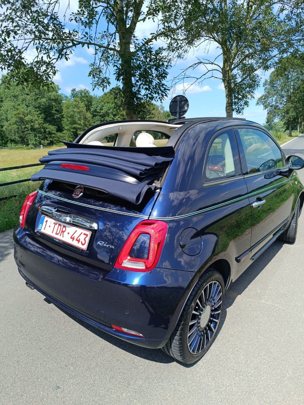 Fiat 500c "RIVA", Euro 6, Cabriolet, Blauw, Leder