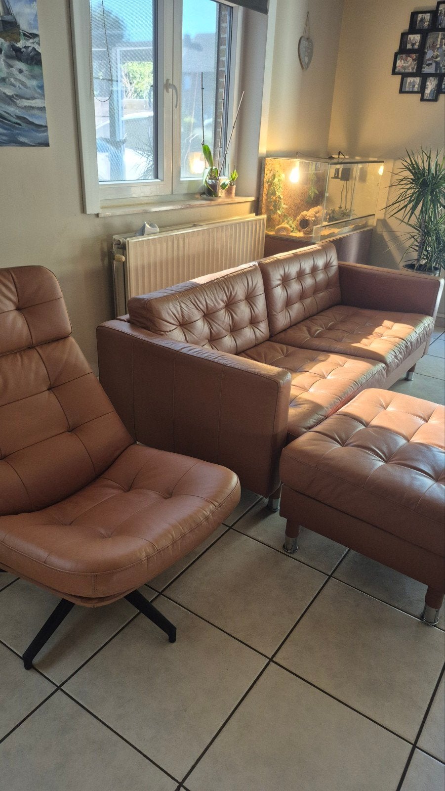 salon 3 zit met poef en relax, Huis en Inrichting, Zetels | Complete zithoeken, Ophalen, Gebruikt, Leer