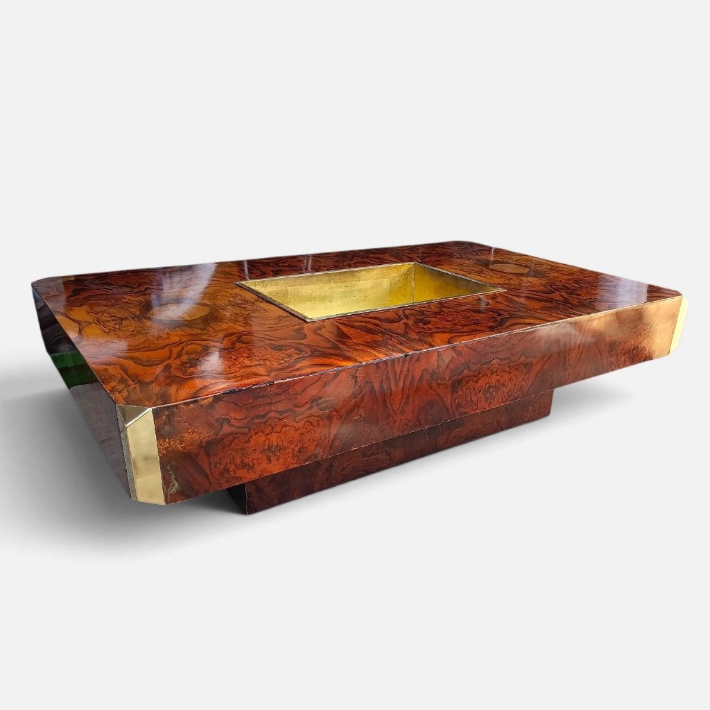 Willy Rizzo salontafel Alveo 1970s Mario Sabot Coctail Gold, 100 à 150 cm, Enlèvement ou Envoi, Autres essences de bois, Regency