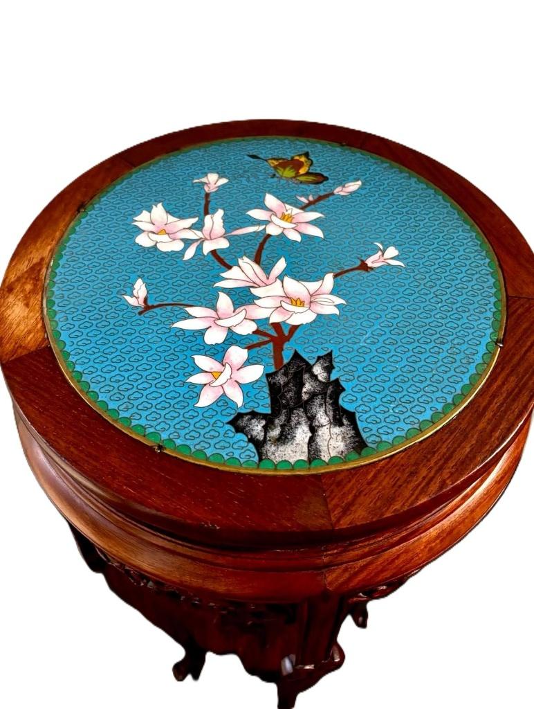 Chinese staander, sokkel met cloisonne plaat., Ophalen of Verzenden