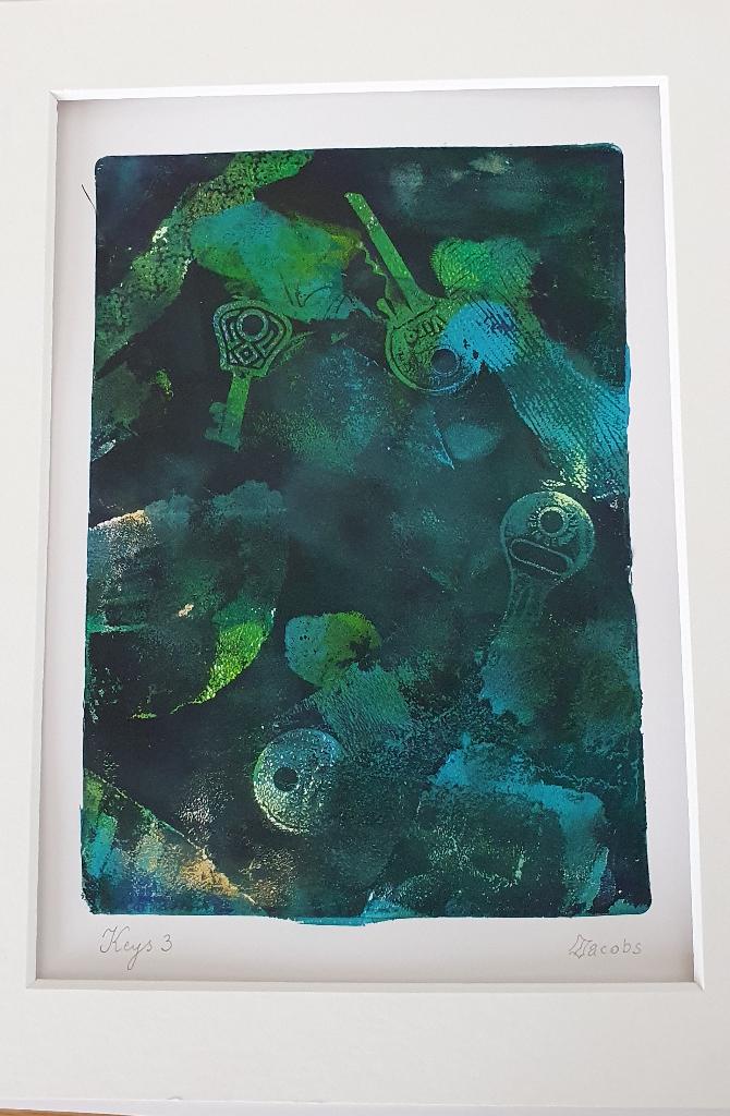 Monotype Keys 3, Van I. Jacobs, Antiek en Kunst, Kunst | Etsen en Gravures, Overige technieken, Genummerd, Gesigneerd, Origineel