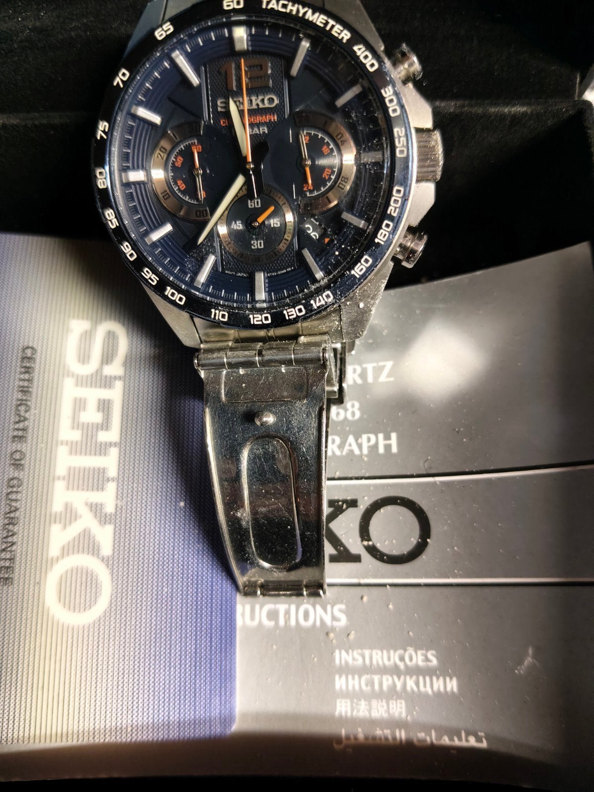 Seiko chrono 45mm krasvrij met doos , batterij moet vervange, Handtassen en Accessoires, Ophalen, Seiko