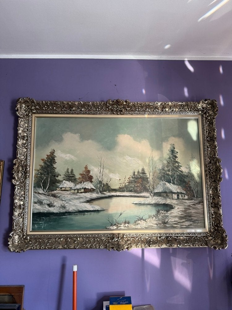 Groot Olieverfschilderij Winterlandschap 'N. Verheyden', Enlèvement ou Envoi, Peinture à l'huile, Signé, Toile