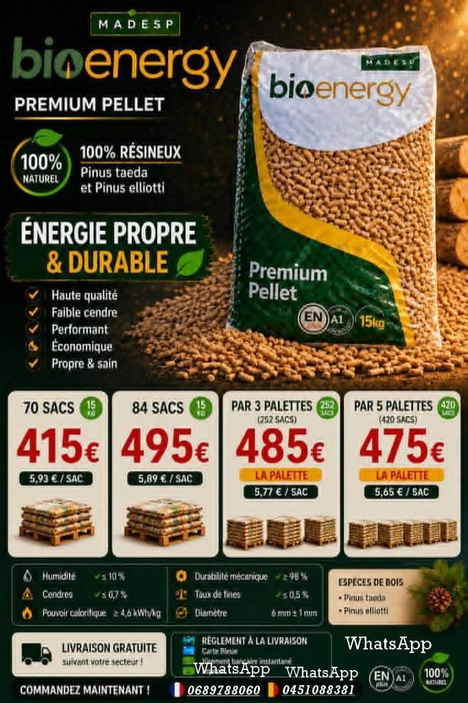 Palettes Pellets 100 % résineux. Paiement à la livraison., 6 m³ ou plus, Envoi, Autres essences de bois, Bûches