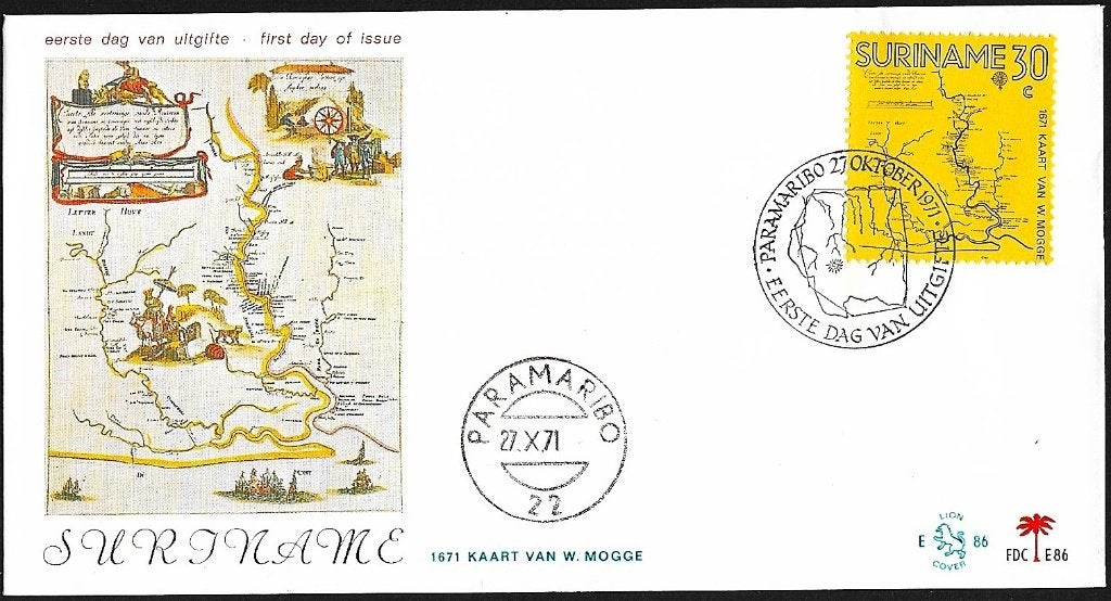 1971 - SURINAME - FDC 300 jaar landkaart W. Mogge, Postzegels en Munten, Postzegels | Suriname, Postfris, Verzenden