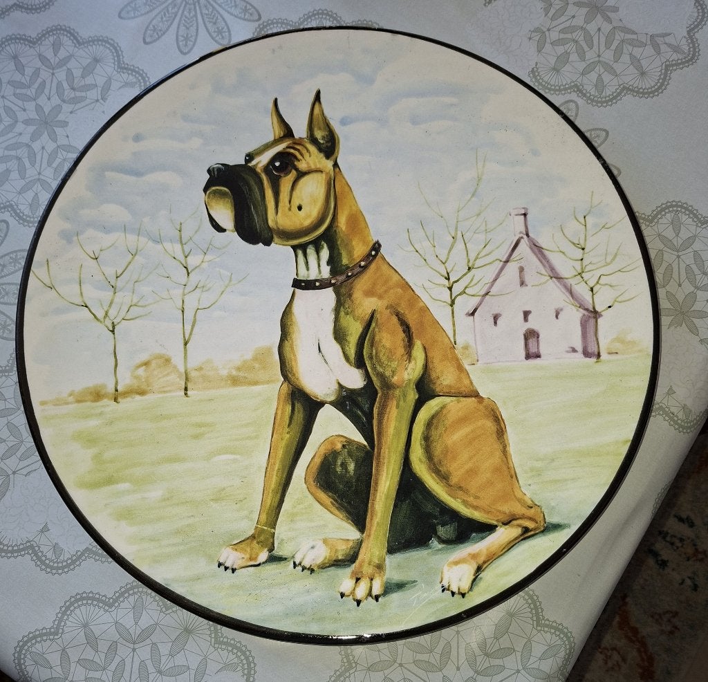 Prachtige oude handgeschilderde schaal diameter 40 cm, Ophalen