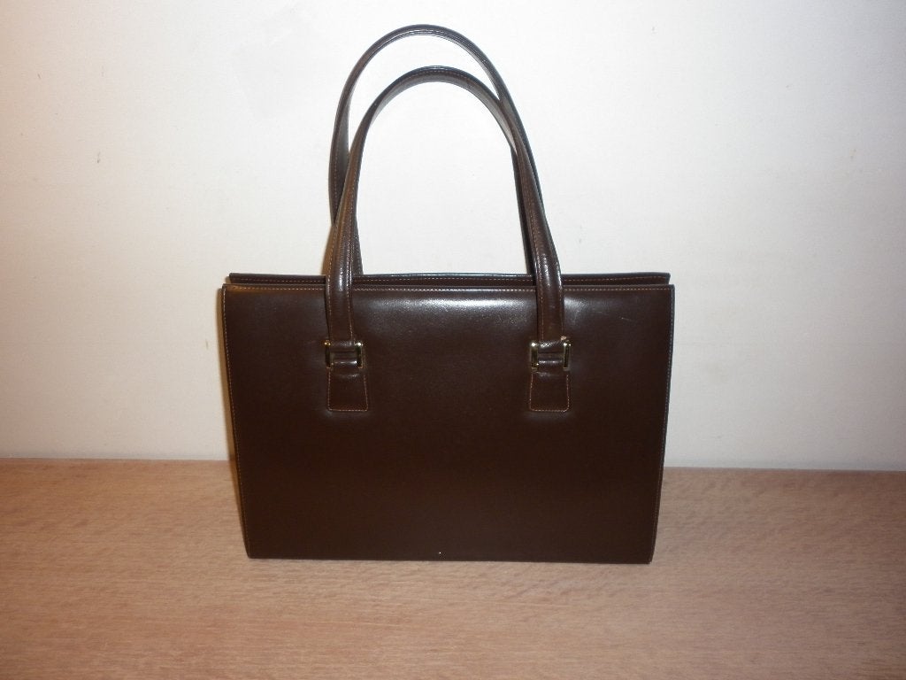 zeer mooie vintage retro bruine lederen handtas - Comtesse, Handtassen en Accessoires, Ophalen of Verzenden, Handtas