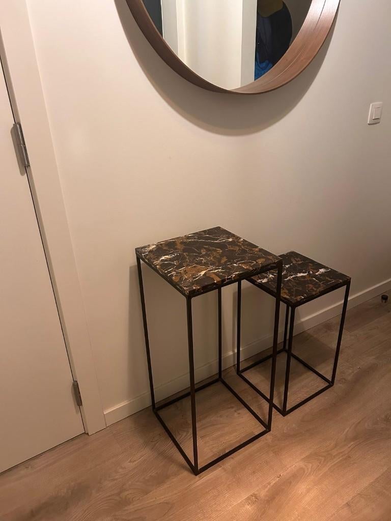 Marmeren bijzettafels - 2 stuks, Ophalen, Overige materialen, Minder dan 55 cm, Vierkant