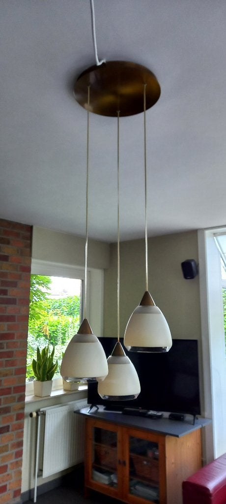 lampe suspendue à 3 lumières, Rustiek Vintage, Comme neuf, Verre, Enlèvement