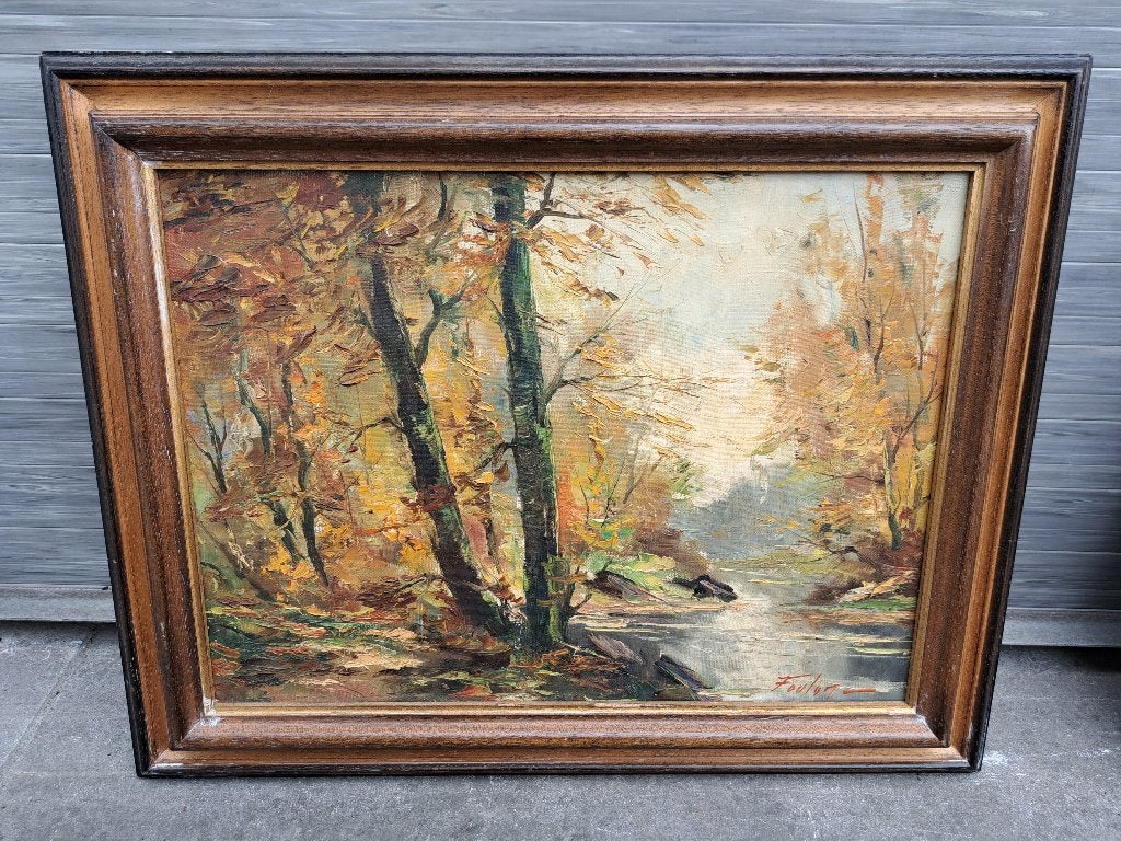 Huile sur toile sous bois signe jean jacques foulon, Enlèvement ou Envoi, Toile