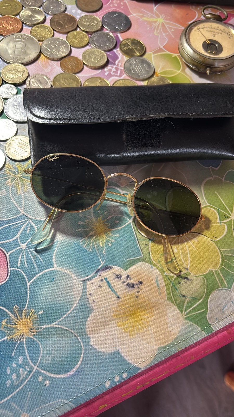 Vintage Ray-Ban zonnebril rond/goudkleurig originele hoes, Ophalen, Zo goed als nieuw, Bril, Ray-Ban