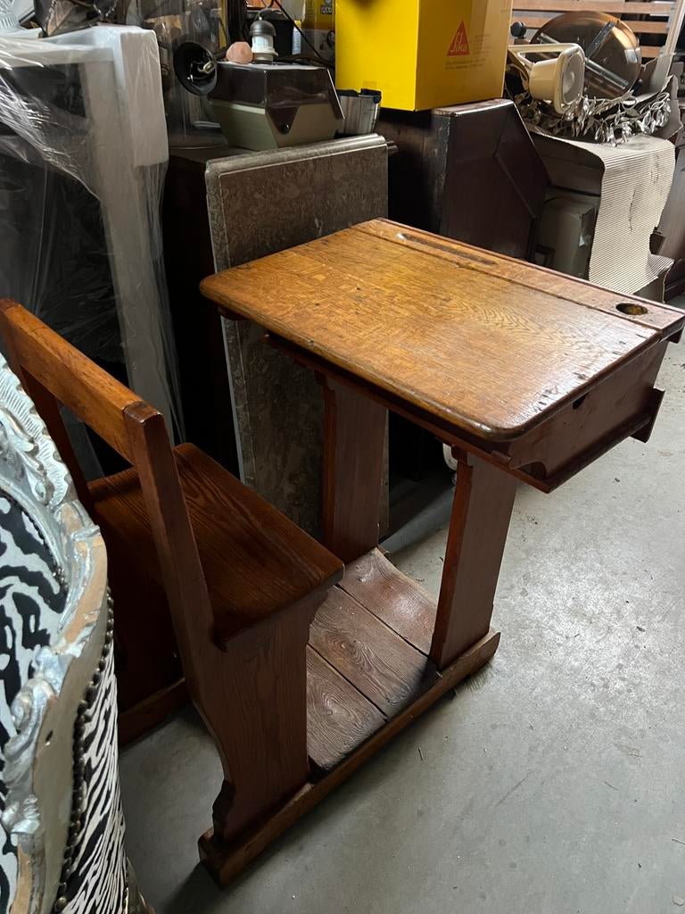 Antieke houten schoolbank - lessenaar - pupilbank, Antiek en Kunst, Ophalen