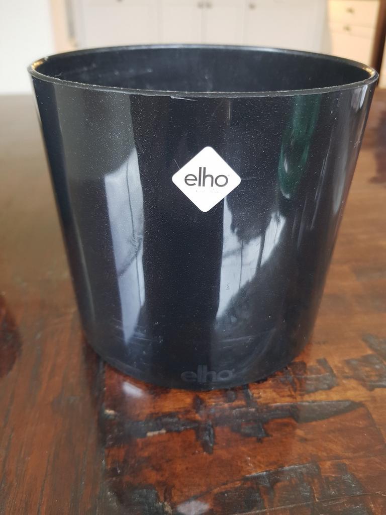 Elho zwarte metallic bloempot 12.5 cm diameter, Ophalen, Kunststof, Zo goed als nieuw, Minder dan 40 cm