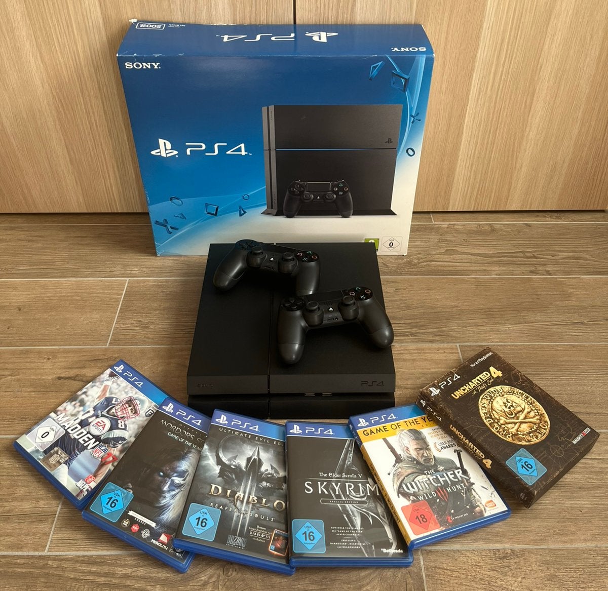 PS4 500GB + 2originele controllers + 6games + originele doos, Ophalen, Met 2 controllers, Zo goed als nieuw, Original