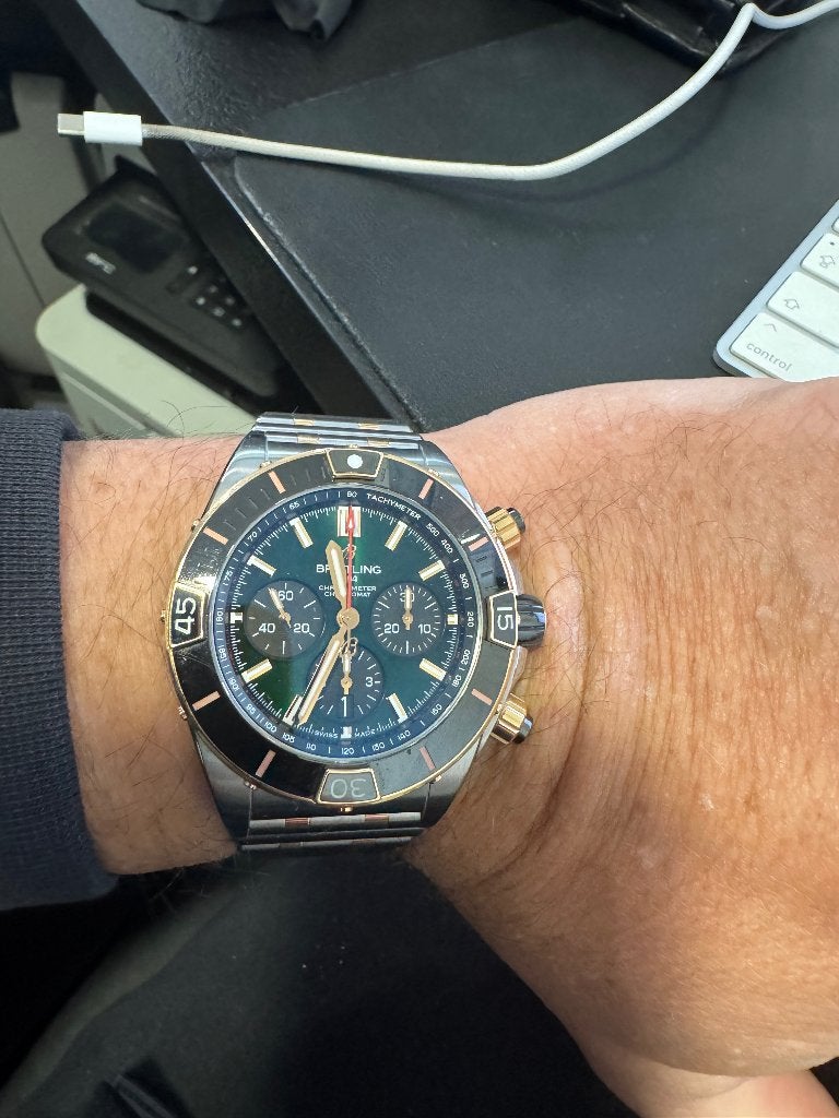 Breitling super chronomat B01 44 groene wijzerplaat, Handtassen en Accessoires, Horloges | Heren, Ophalen, Zo goed als nieuw, Breitling