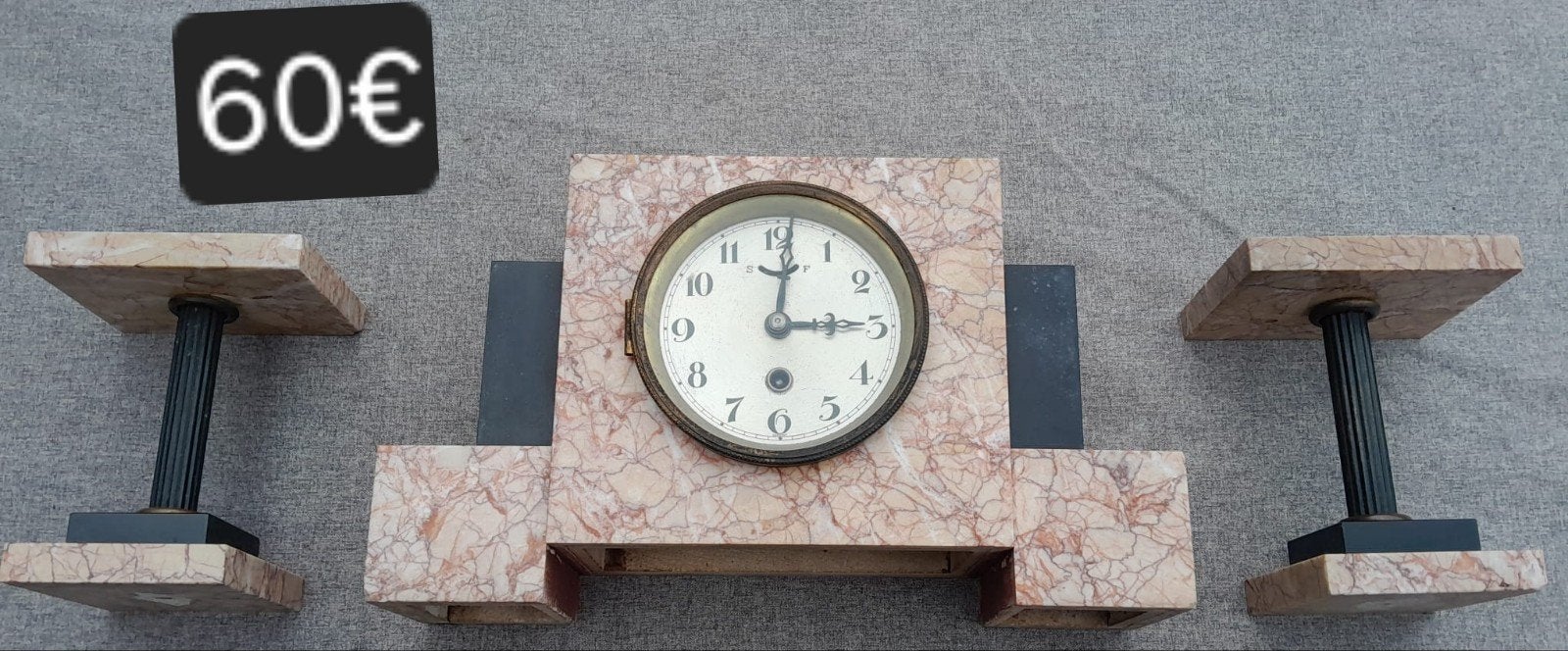 Art deco klok met 2 staanders, Antiek en Kunst, Ophalen