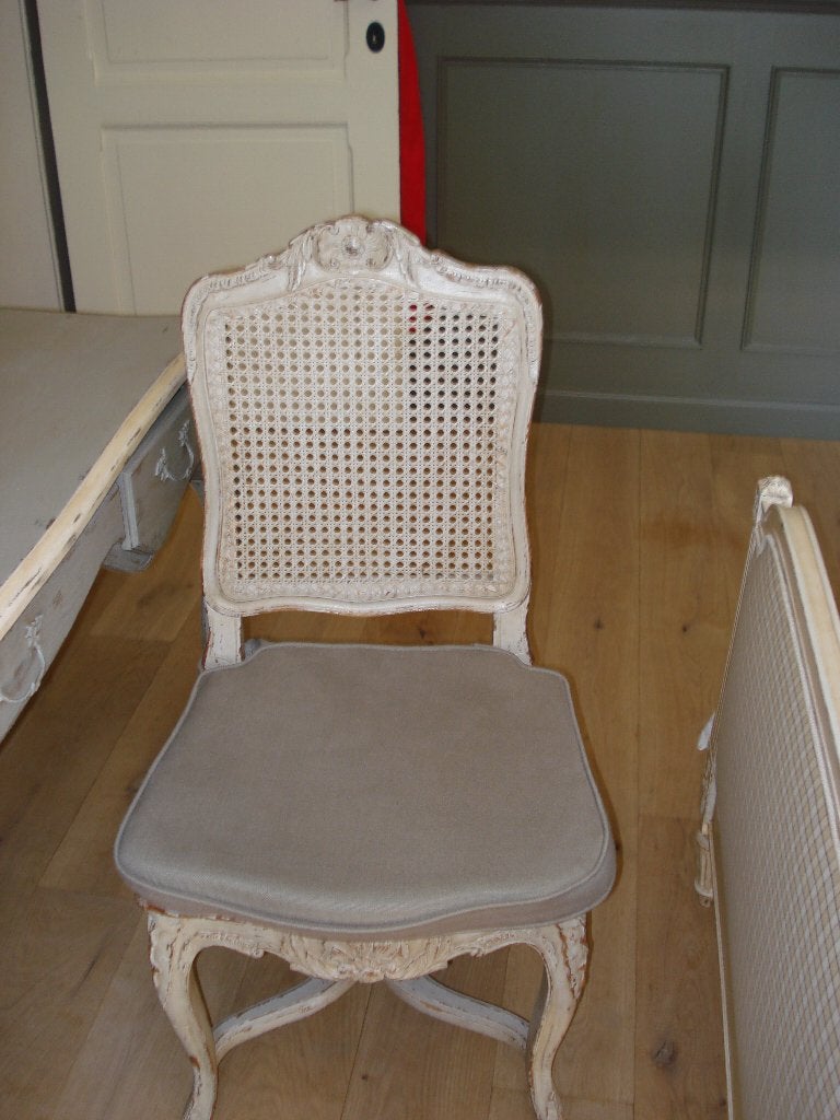 Frans-Engelse brocante stoel – rotan – wit gepatineerd hout, Ophalen
