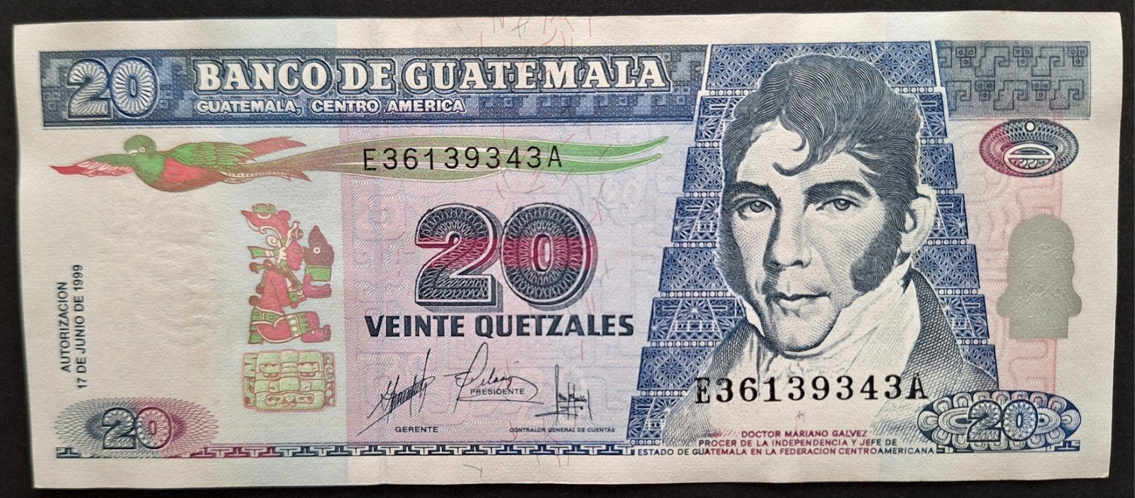 20  Quetzales Guatemala 1999 neuf unc rare, Enlèvement ou Envoi