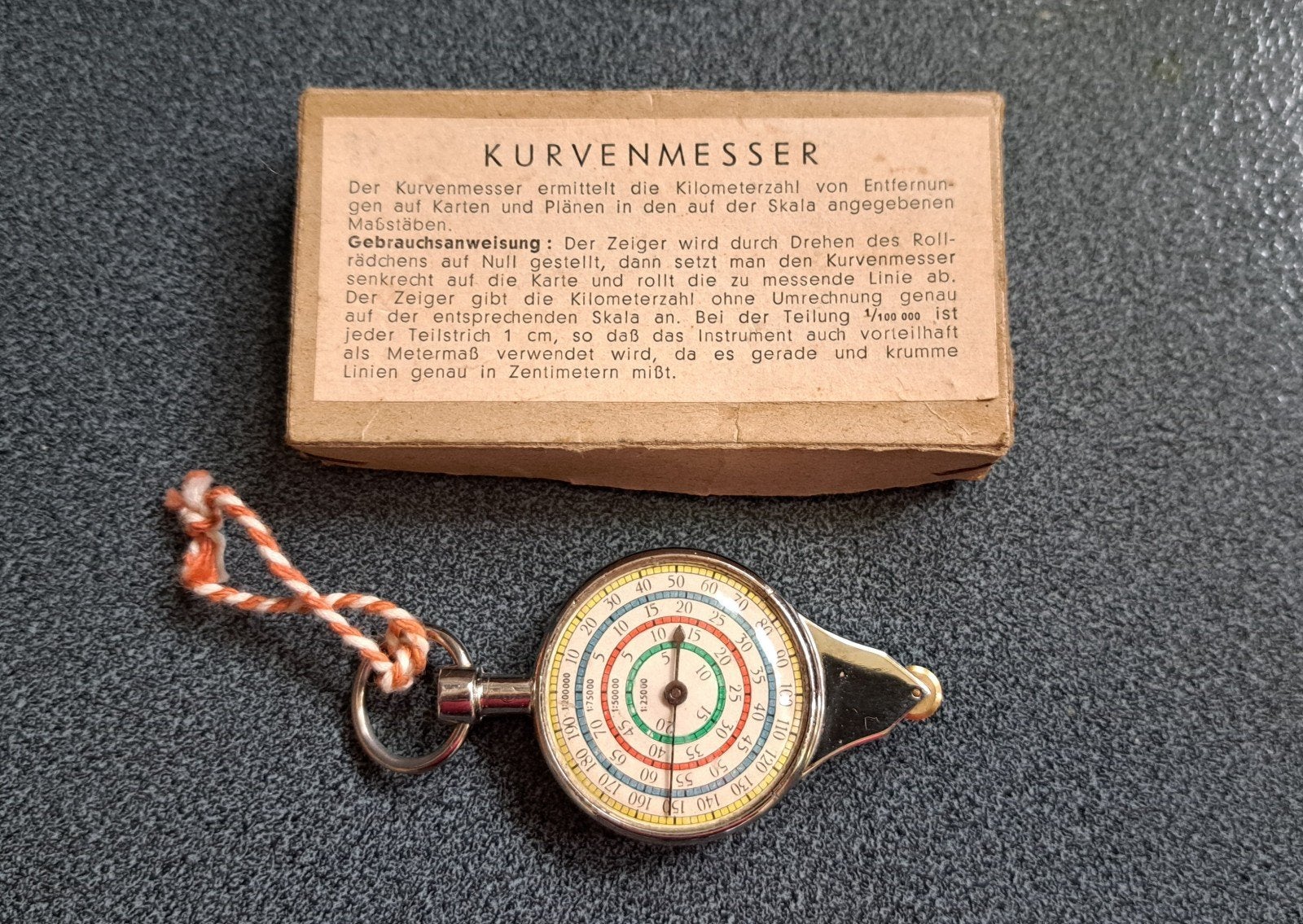 WWII Curvimètre allemand avec sa boite d'origine pour cartes, Enlèvement ou Envoi