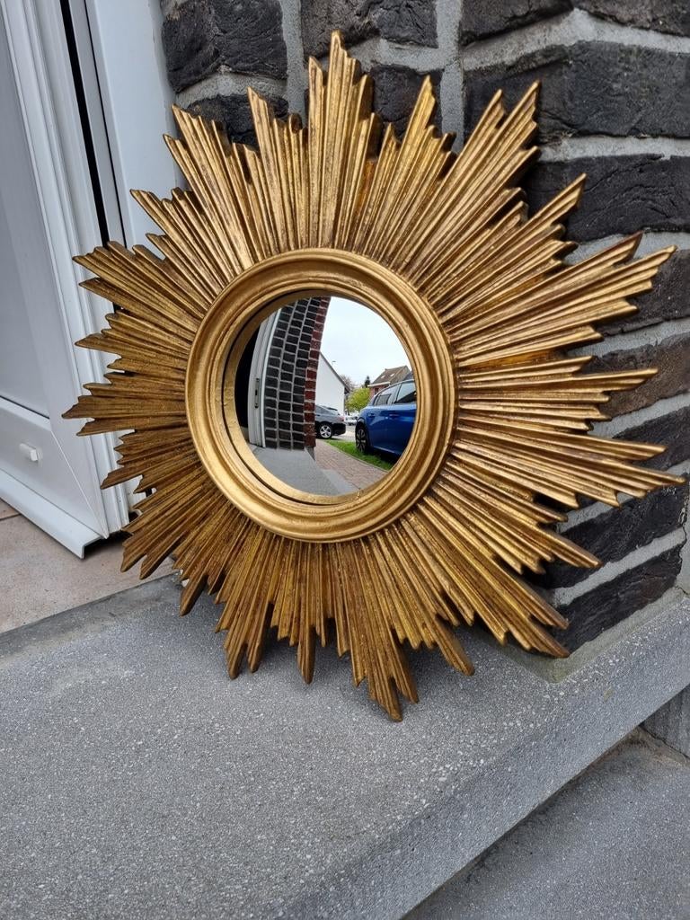 Vintage zonnespiegel 44cm, bol glas., Minder dan 50 cm, Gebruikt, Rond, Ophalen of Verzenden