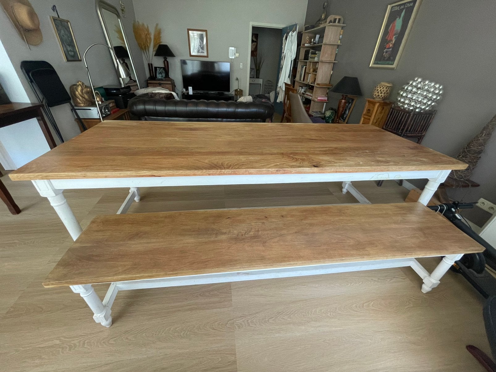Table à manger en bois massif avec banc assorti — Rustique, Enlèvement, Comme neuf