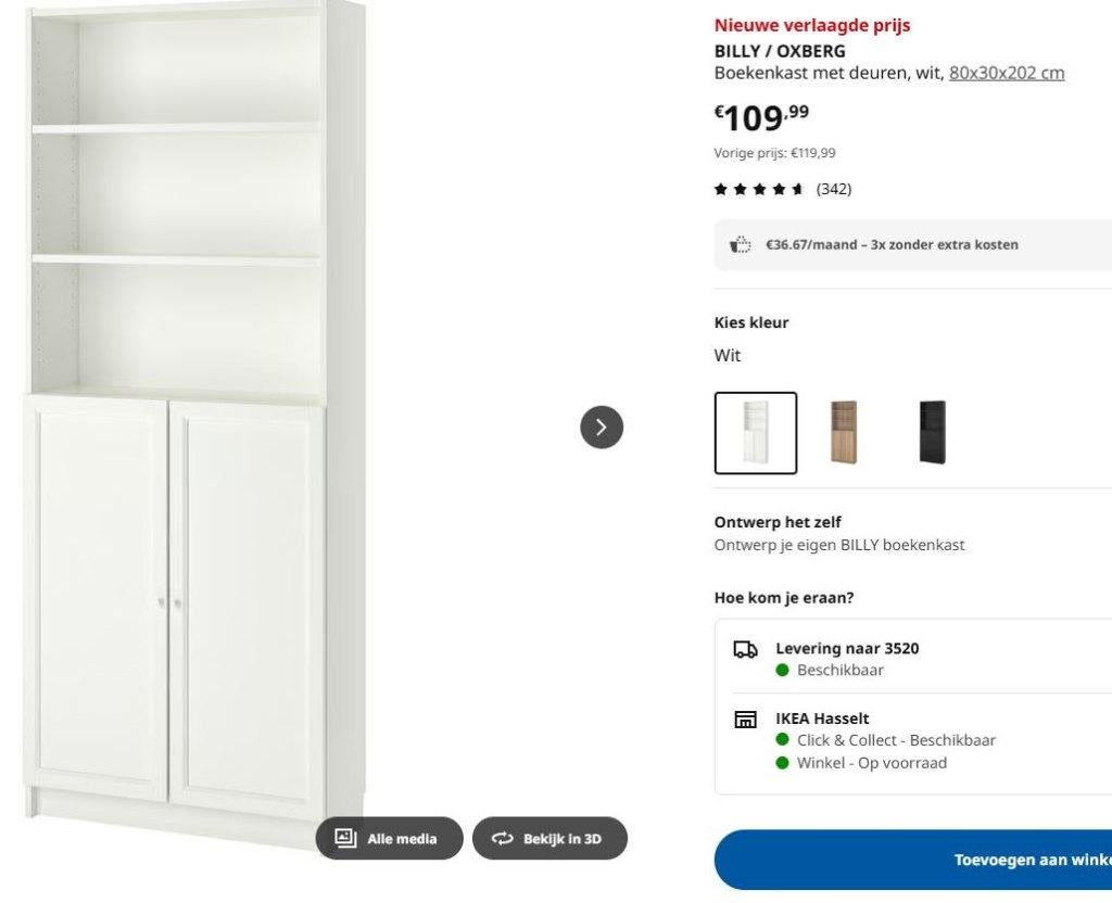3x IKEA BILLY boekenkast, Ophalen, Met deur(en), 200 cm of meer, 50 tot 100 cm