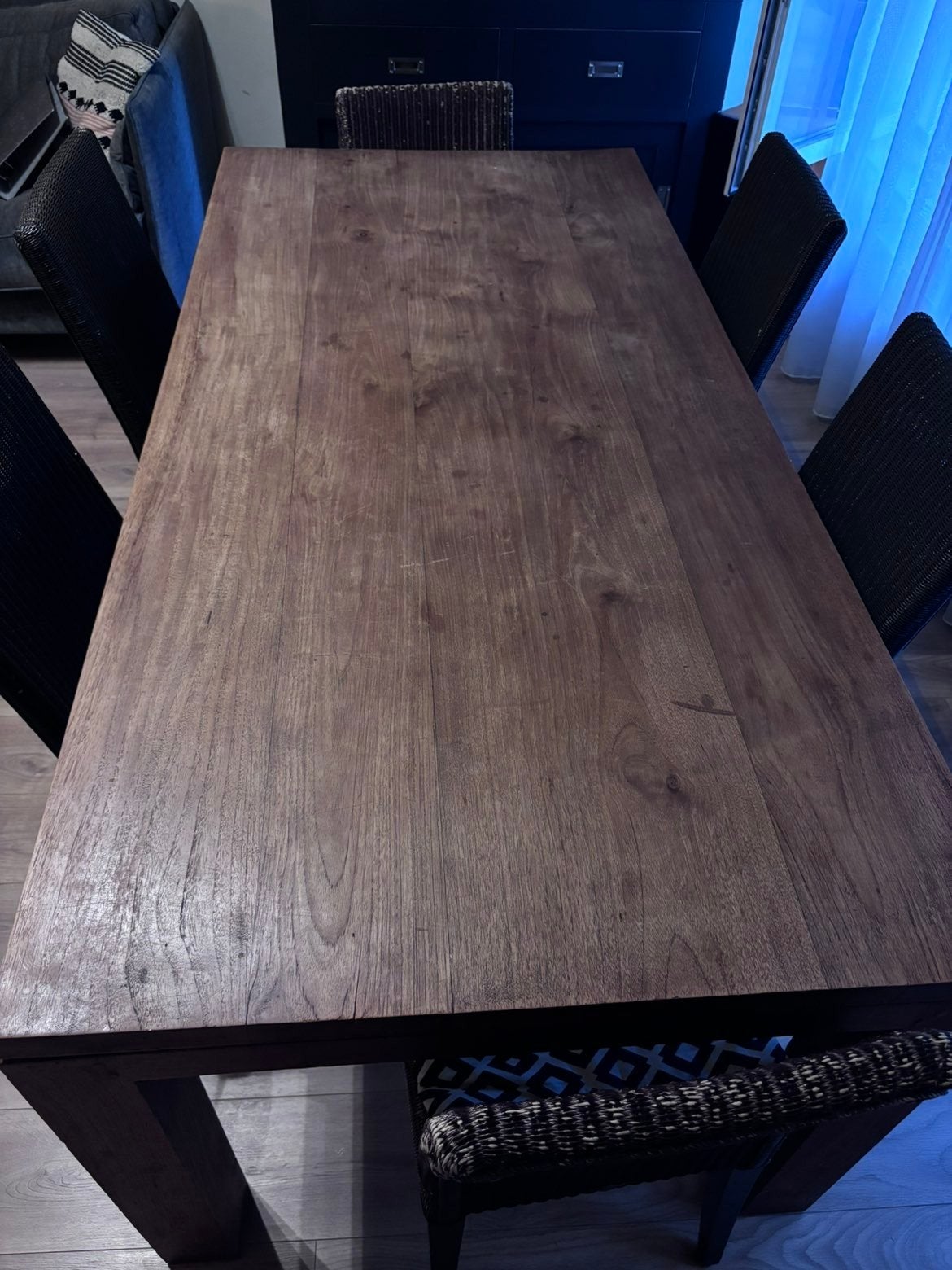bruine houten tafel + 6 stoelen, Huis en Inrichting, Tafels | Eettafels, Ophalen, Nieuw, 50 tot 100 cm, Vijf personen of meer
