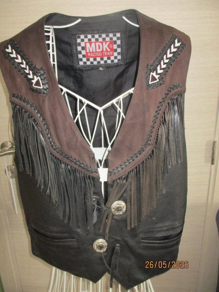 veste sans manches en cuir vintage XL, Kleding | Heren, Bodywarmers, Zwart, Maat 56/58 (XL), Ophalen of Verzenden, MDK Racing Team