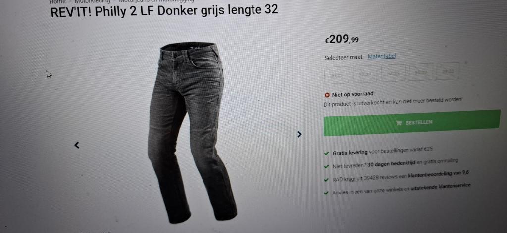 revit philly 2 motorjeans donkergrijs, Motoren, Heren, Ophalen of Verzenden, Broek | textiel, REV’IT!
