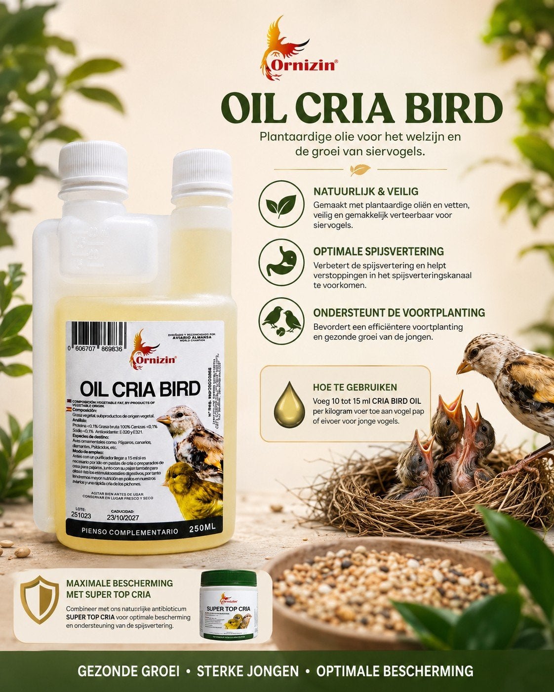Huile Cria Bird ORNIZIN 250ml - Huile de culture et de santé, Enlèvement