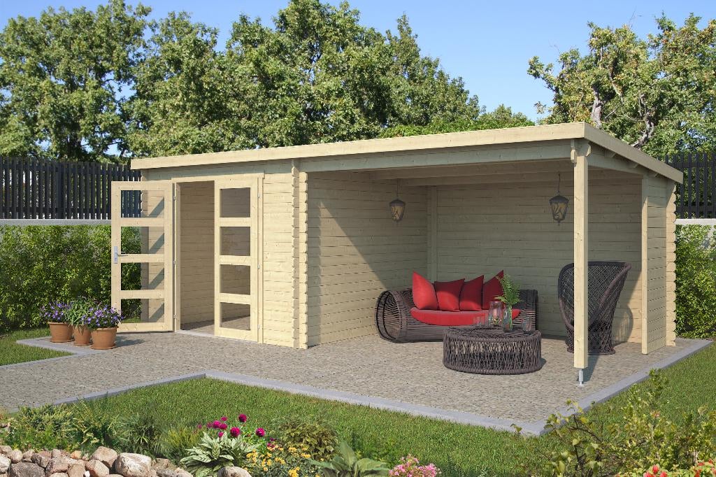 Blokhut met overkapping Manuel 600x275 Onbehandeld vuren, Verzenden, Nieuw