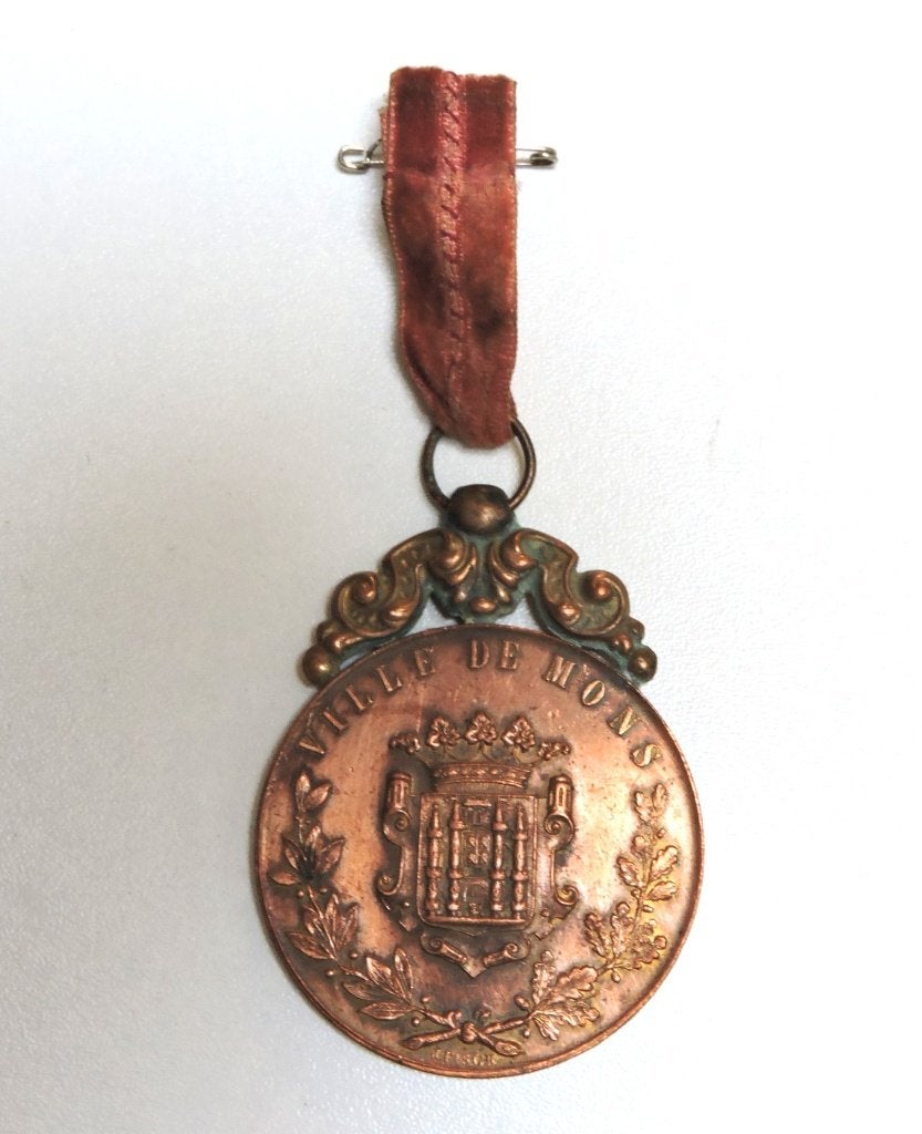 1900 médaille ville de Mons, très bel état patinée, Collections, Collections Autre, Enlèvement ou Envoi