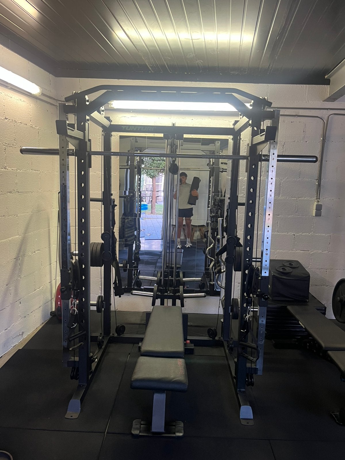Tunturi SM90 Full Smith Machine / Multigym, Sport en Fitness, Ophalen, Gebruikt, Armen, Halterschijven