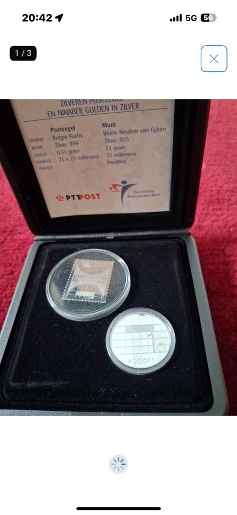 Zilveren munt 1 gulden + postzegel ptt zilver, Ophalen of Verzenden, Zilver