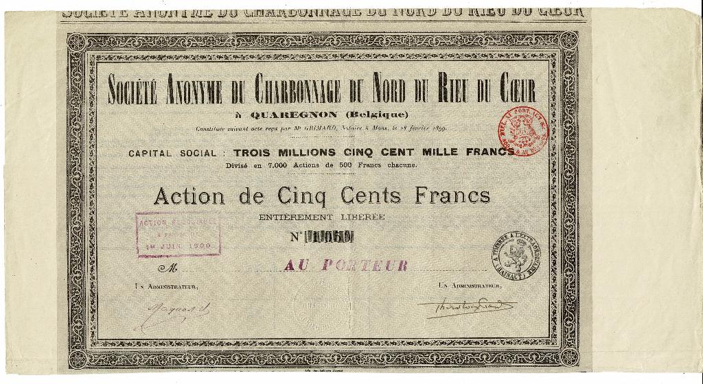 Charbonnage du Nord du Rieu du Coeur - Quaregnon 1899, Timbres & Monnaies, Actions & Titres, Envoi, Avant 1920, Action