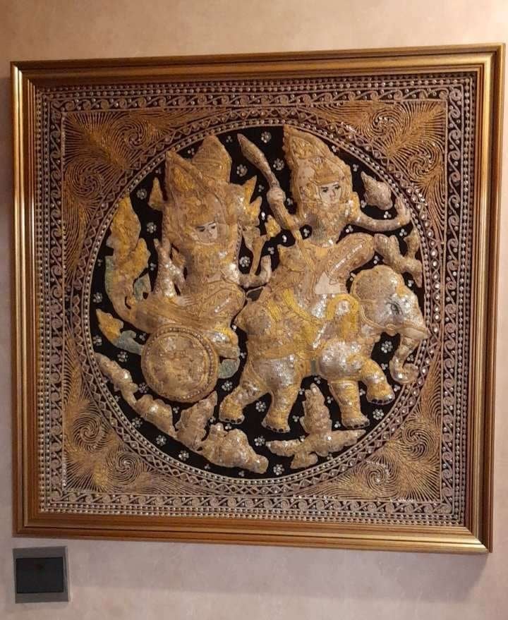 Birmaans of Thais kalaga-wandkleed met olifantsmotief, Ophalen of Verzenden