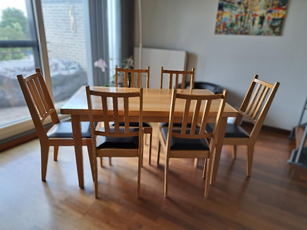 Eettafel met 6 stoelen, Huis en Inrichting, Tafels | Eettafels, Ophalen, Gebruikt, 100 tot 150 cm, Eikenhout
