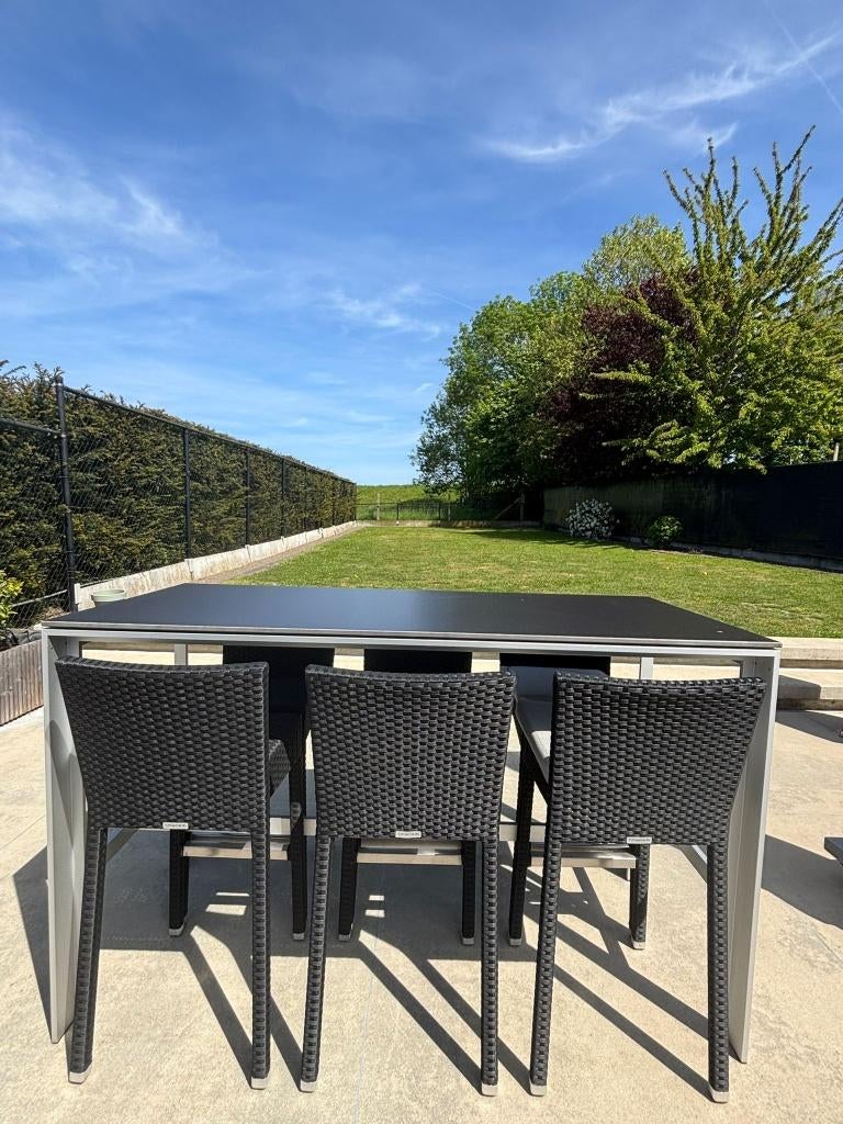 Creazzi Hoge Tuintafel met 6 stoelen, Ophalen, Zo goed als nieuw, Rechthoekig, Aluminium