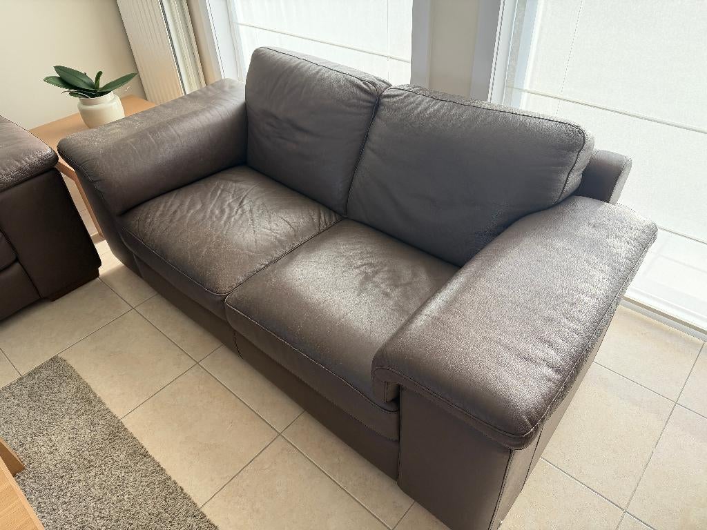Lederen salon Natuzzi 3-zit / 2-zit / poef, Ophalen, Gebruikt, Driepersoons, 75 tot 100 cm