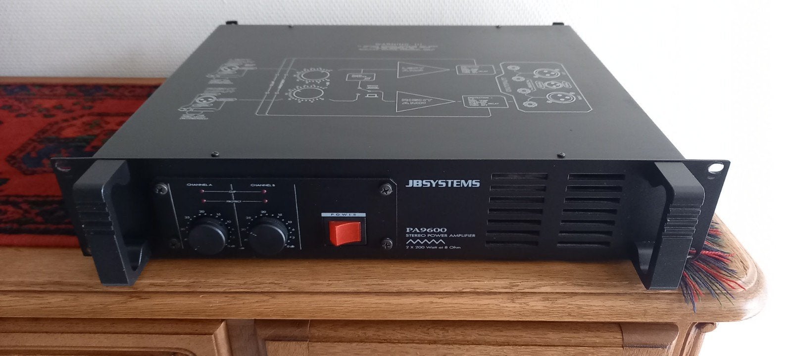 jb systems pa 9600 versterker 2x200watt 8ohm, Autres marques, Enlèvement ou Envoi, 120 watts ou plus, Stéréo