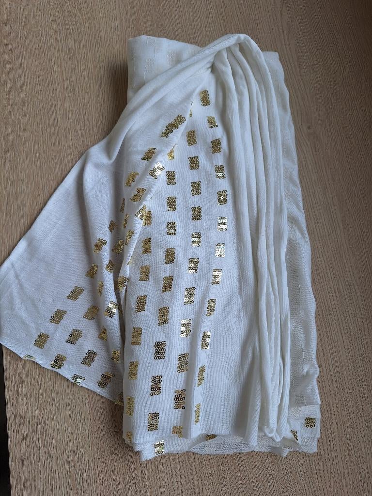 Katoen stretch wit met gouden pailletten, Hobby & Loisirs créatifs, Tissus & Chiffons, Enlèvement ou Envoi, Neuf, Blanc, Coton