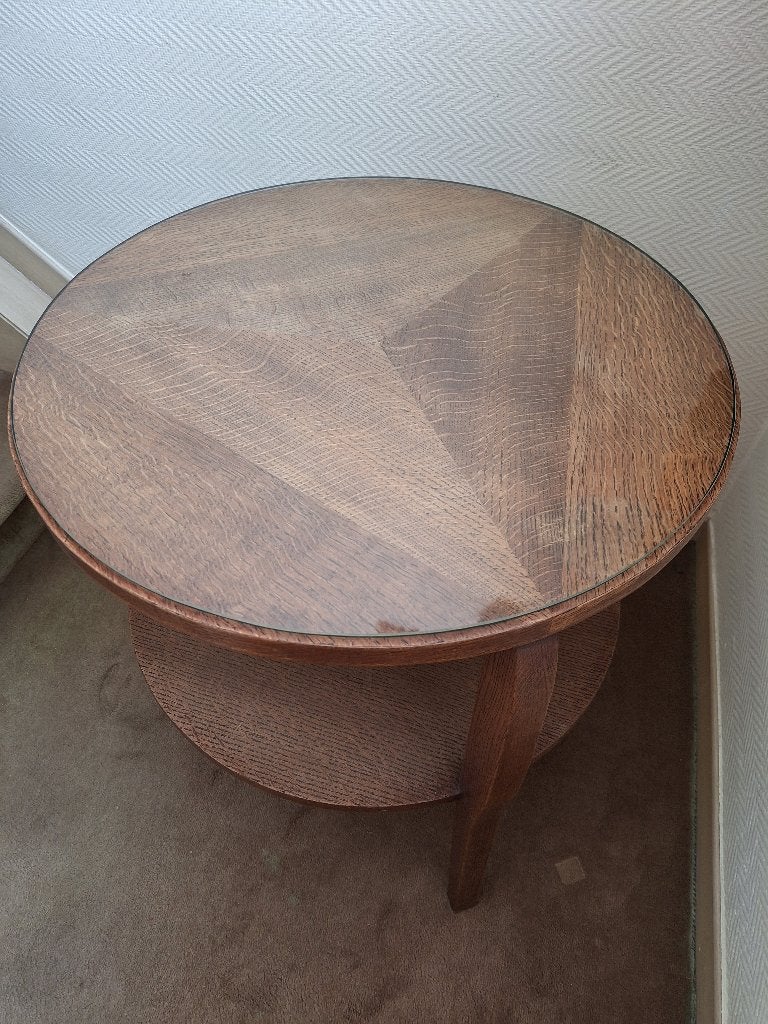 eiken vintage tafeltje met glazen blad, Ophalen
