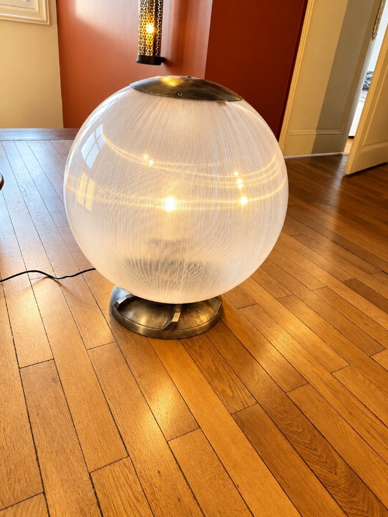 Lampe vintage Holophane, Grand globe prismatique, Design 70', Industriel, Autres types, Comme neuf, Enlèvement