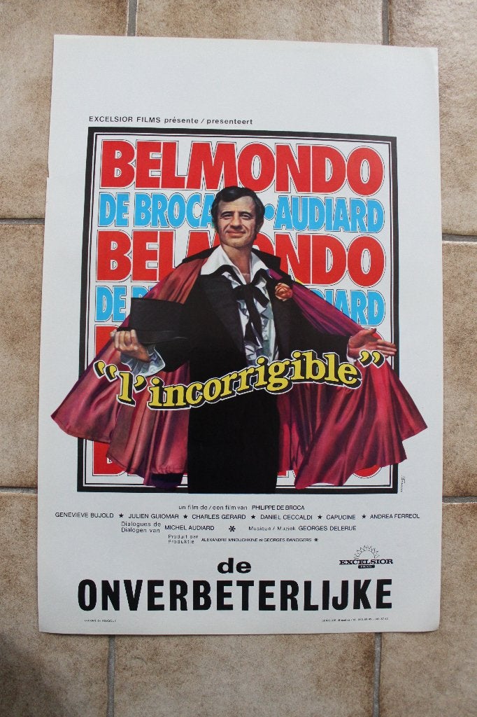 filmaffiche Jean-Paul Belmondo l'incorrigible filmposter, Enlèvement ou Envoi, Rectangulaire vertical, A1 jusqu'à A3, Comme neuf