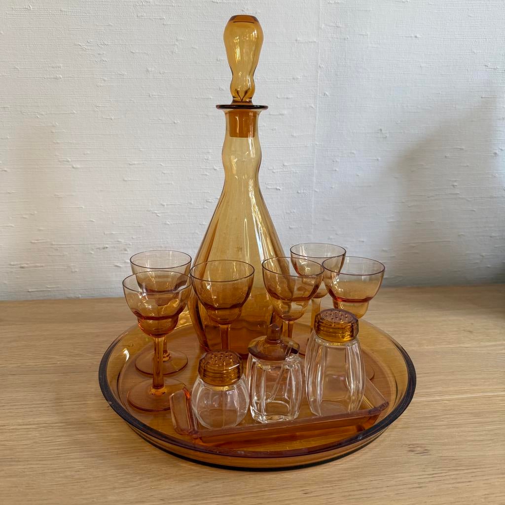 Service à liqueur ancien en verre ambré – Suède, Enlèvement ou Envoi