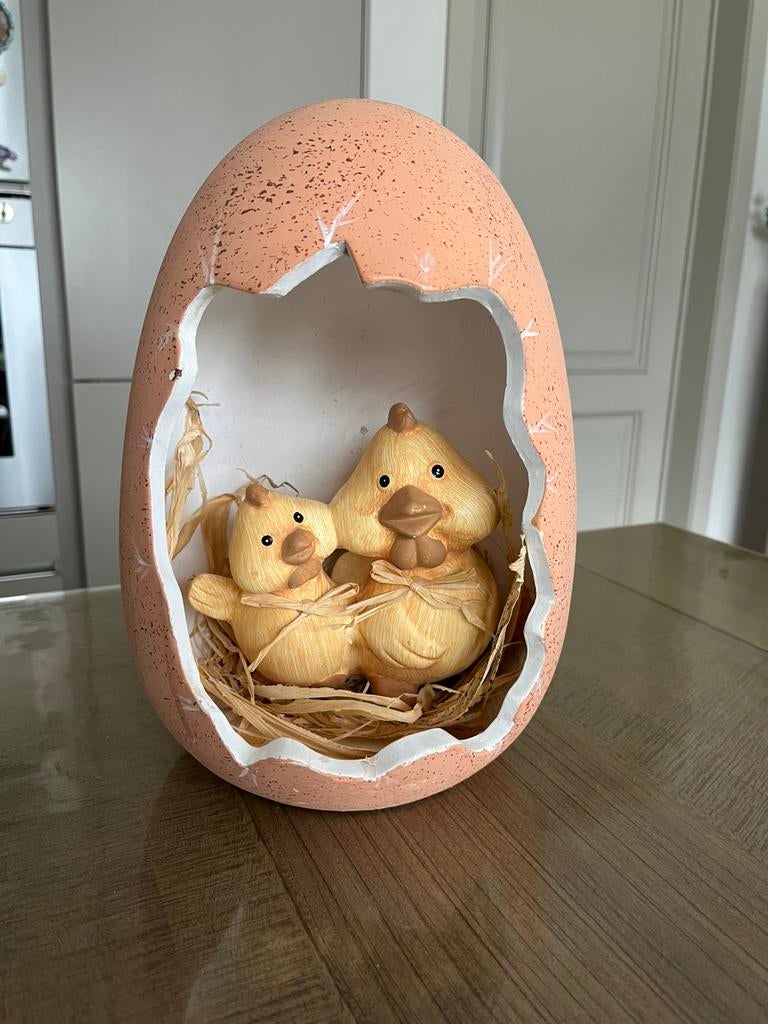 Grand œuf de Pâques avec 2 gros poussins, Divers, Pâques, Neuf, Enlèvement ou Envoi